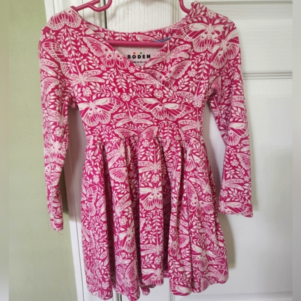 Mini Boden Pink Floral Long Sleeve Dress